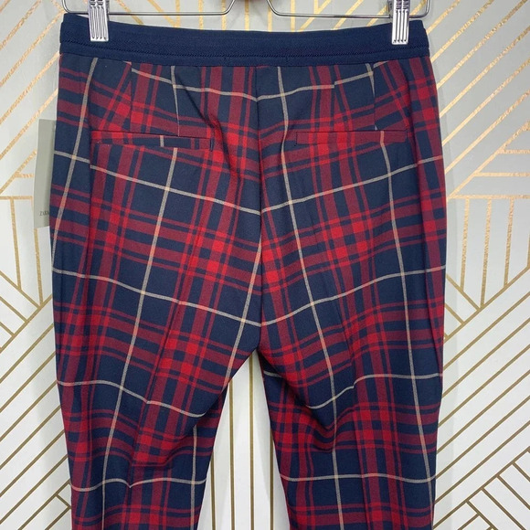Zara Basic Plaid Jogger Waist Ankle Pants in Red Navy Size US Medium - Picture 6 of 12